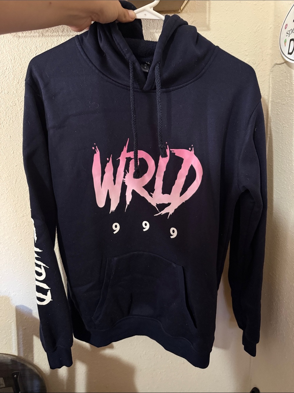 Navy Zip-Up Hoodie with Pink Logo - Men's Sweater